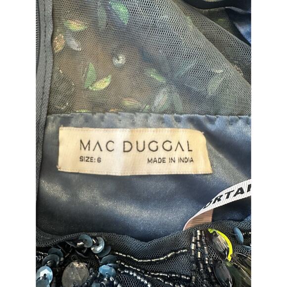 NWT Mac Duggal High Neck Size 6 Floral Embellished Puff Long Sleeve Midi Dress - Picture 13 of 16